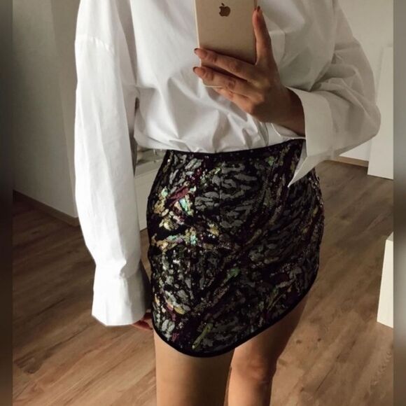 NWT ZARA SEQUINED SKIRT MINI GREEN AND BLACK - Picture 15 of 15